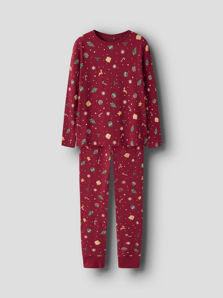 Name It - Nknvismas Ls Nightset - 4879844 Jester Red Xmas Aop Red Nattøj 