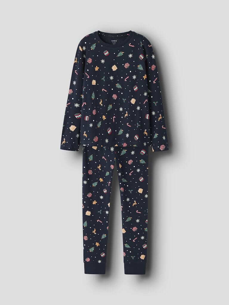 Name It - Nknvismas Ls Nightset - 4879845 Navy Blazer Xmas Aop Navy Nattøj 