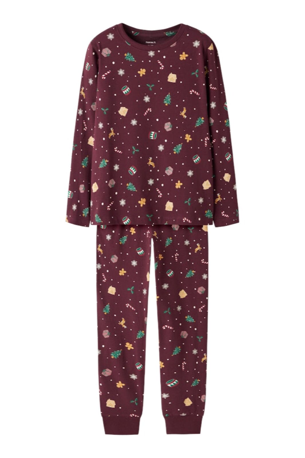 Name It - Nknvismas Ls Nightset - 4918937 Burgundy Xmas Aop Nattøj 