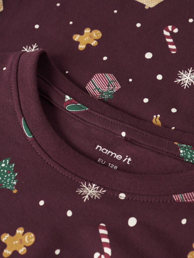Name It - Nknvismas Ls Nightset - 4918937 Burgundy Xmas Aop Nattøj 