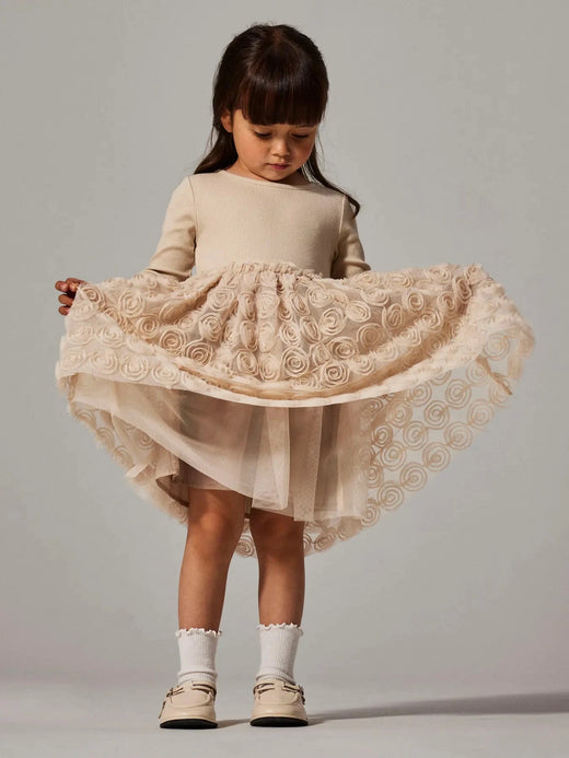 Name It - Nmfsykia Tulle Ls Dress - 4888967 Cement Kjoler 