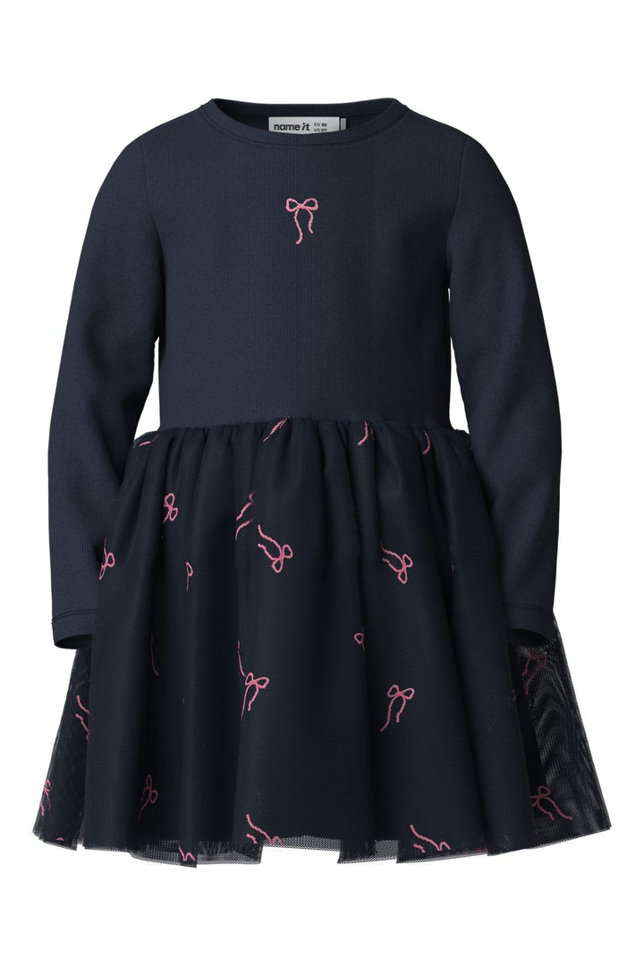 Name It - Nmfveross Ls Tulle Dress - 5166285 Navy Blazer Bow