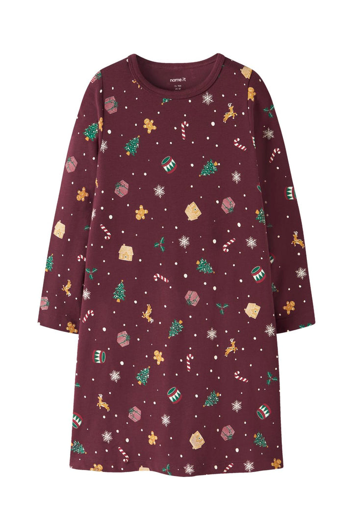 Name It - Nmfvismas Ls Nightgown - 4926435 Burgundy