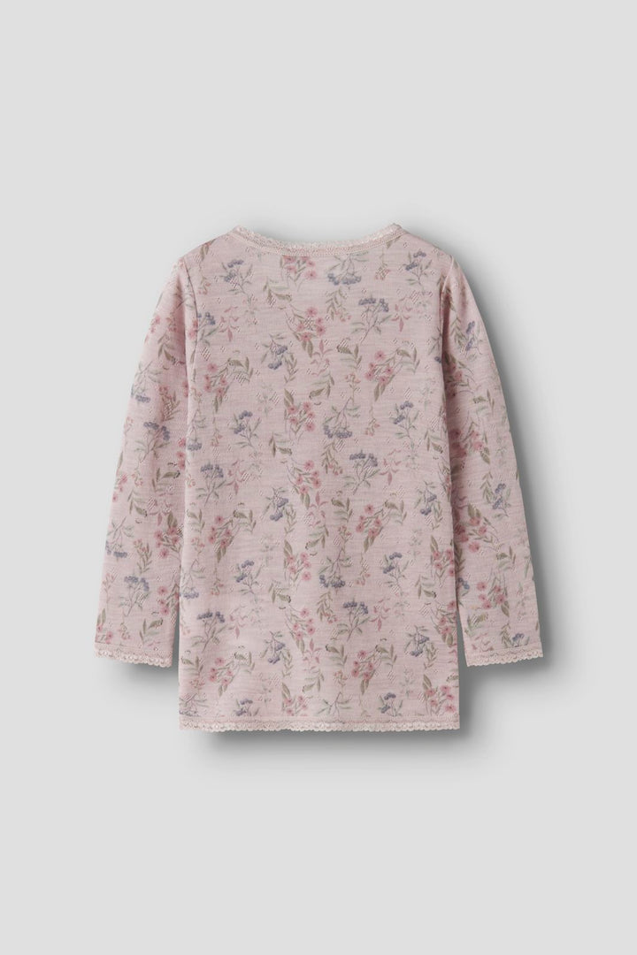 Name It - Nmfwang Wool Needle Ls Top - 4968470 Violet Ice Flowers + Leafs