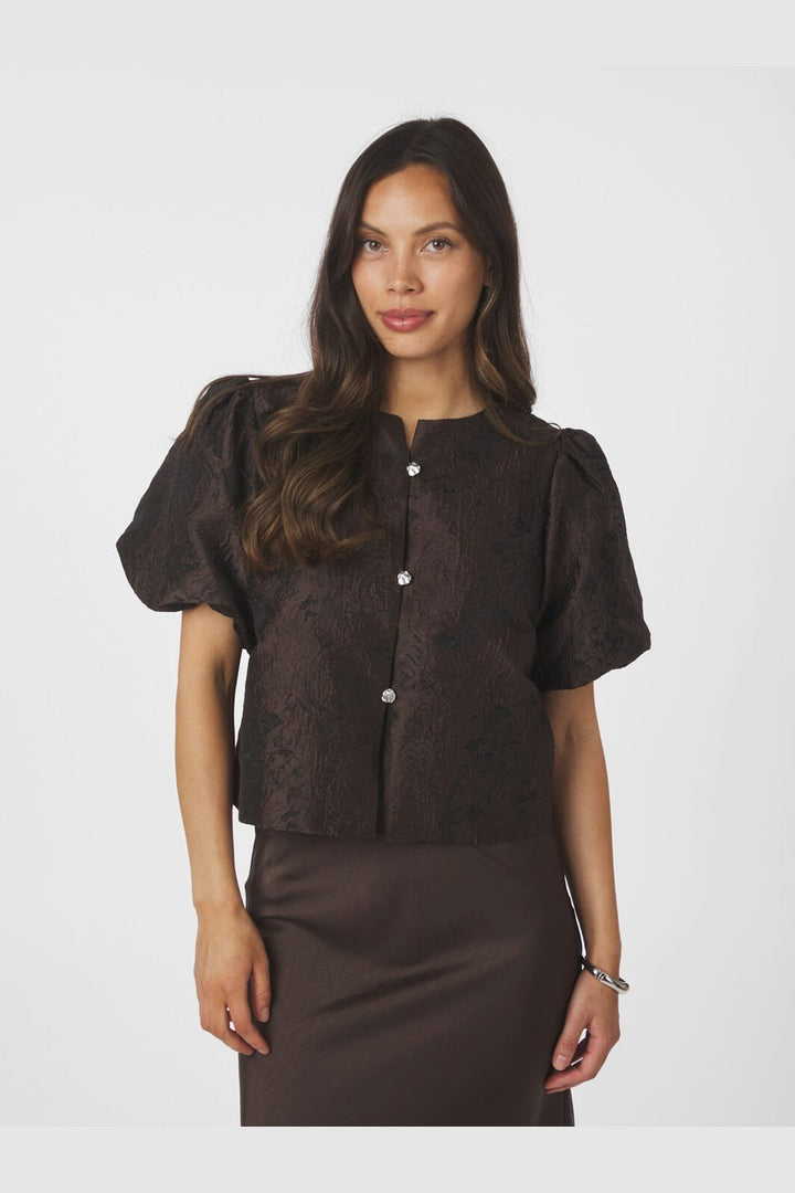 Neo Noir - Aisa Brocade Blouse 166369 - 676 - Dark Brown