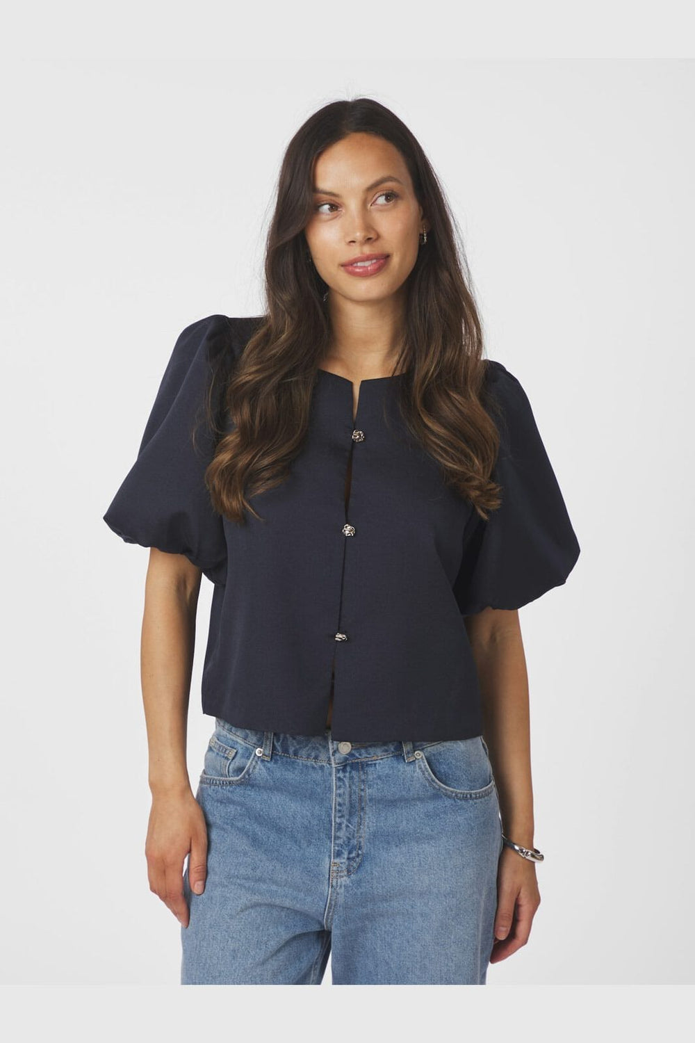Neo Noir - Aisa Dull Satin Blouse 164658 - 141 - Navy