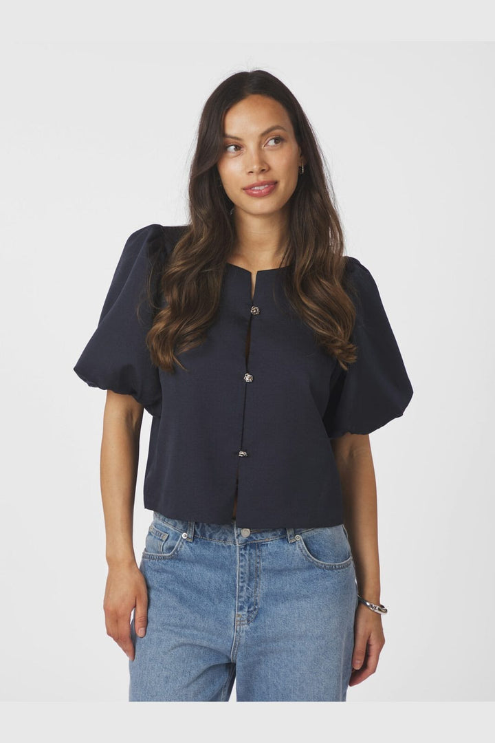 Neo Noir - Aisa Dull Satin Blouse 164658 - 141 - Navy