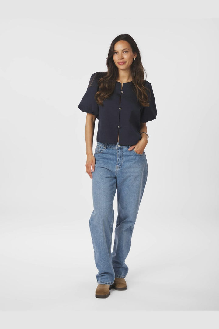 Neo Noir - Aisa Dull Satin Blouse 164658 - 141 - Navy