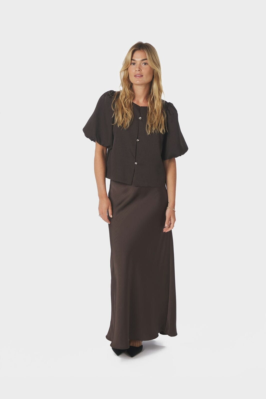 Neo Noir - Aisa Dull Satin Blouse 164658 - 210 - Brown