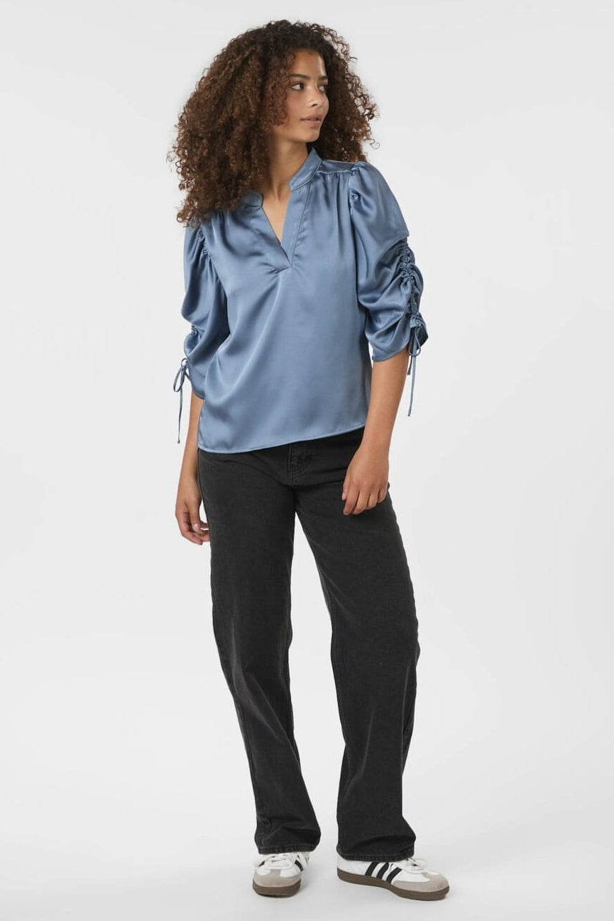 Neo Noir - Alvira Drapy Satin Blouse 166542 - 142 - Dusty Blue