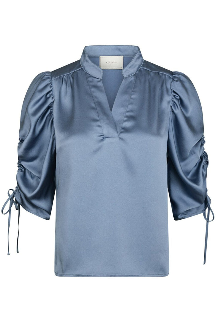 Neo Noir - Alvira Drapy Satin Blouse 166542 - 142 - Dusty Blue