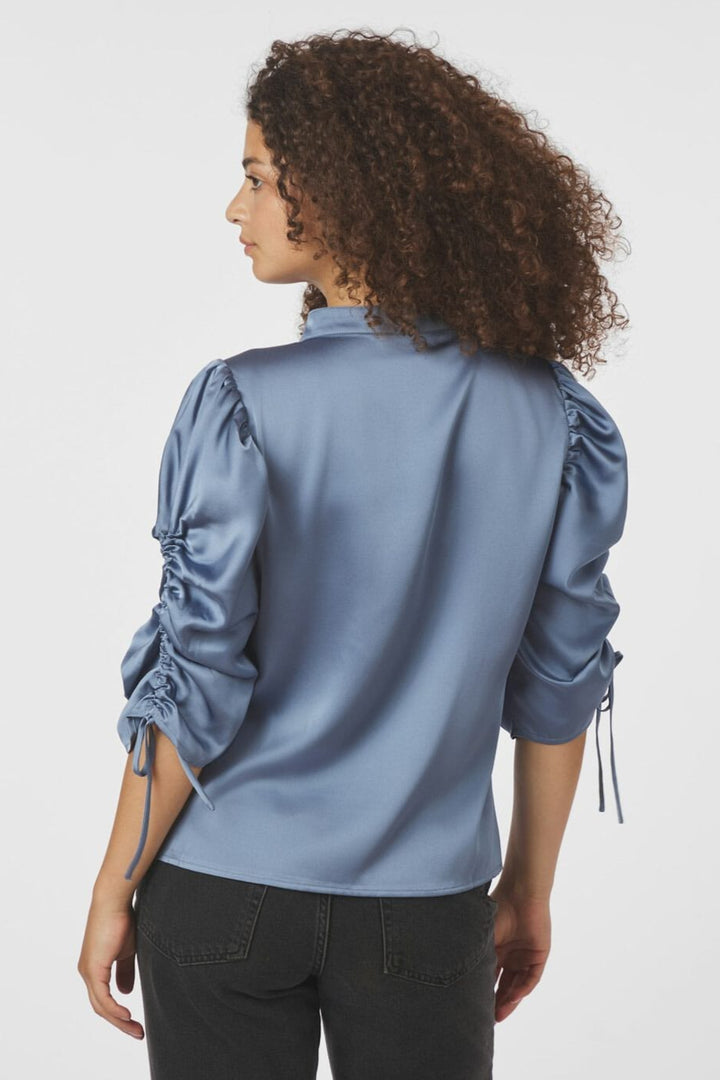 Neo Noir - Alvira Drapy Satin Blouse 166542 - 142 - Dusty Blue