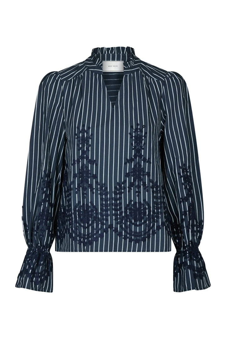 Neo Noir - Amara Stripe Emb Blouse 163363 - 141 - Navy
