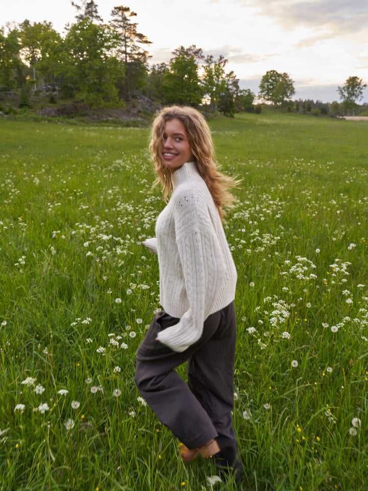 Neo Noir - Anda Cable Knit Blouse 168520 - 124 - Ivory Bluser 