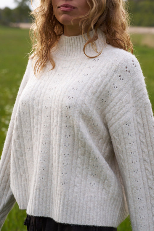 Neo Noir - Anda Cable Knit Blouse 168520 - 124 - Ivory Bluser 