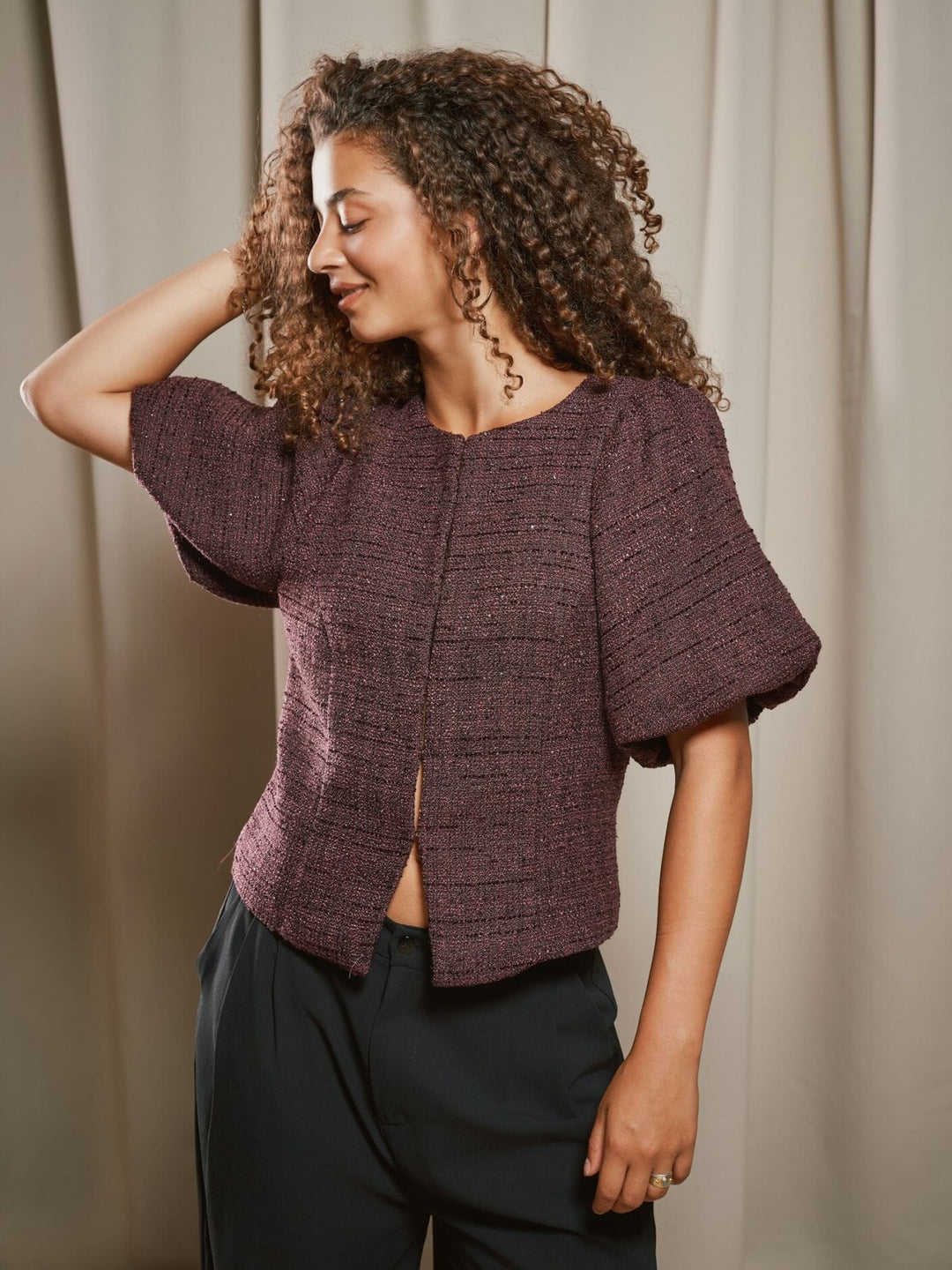 Neo Noir - Anela Boucle Glitz Blouse 170360 - 682 - Wine Bluser 