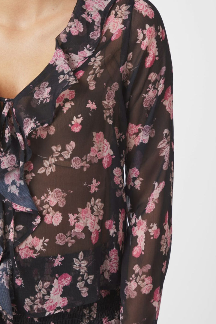 Neo Noir - Anika Marigold Print Blouse 165527 - 702 - Dark Navy