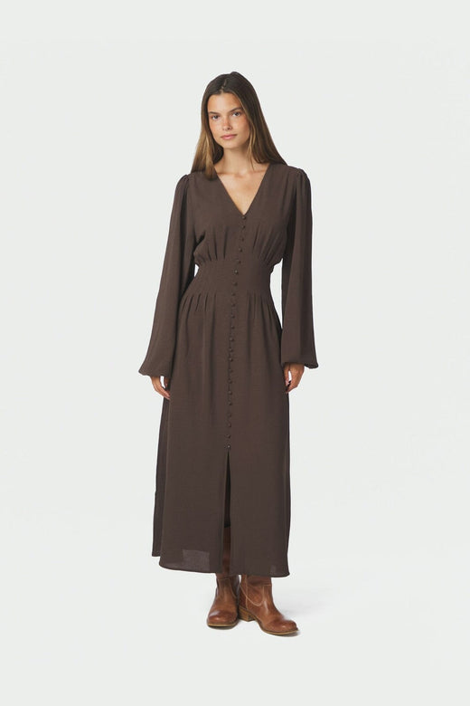Neo Noir - Annelie Solid Crepe Dress 169135 - 676 - Dark Brown