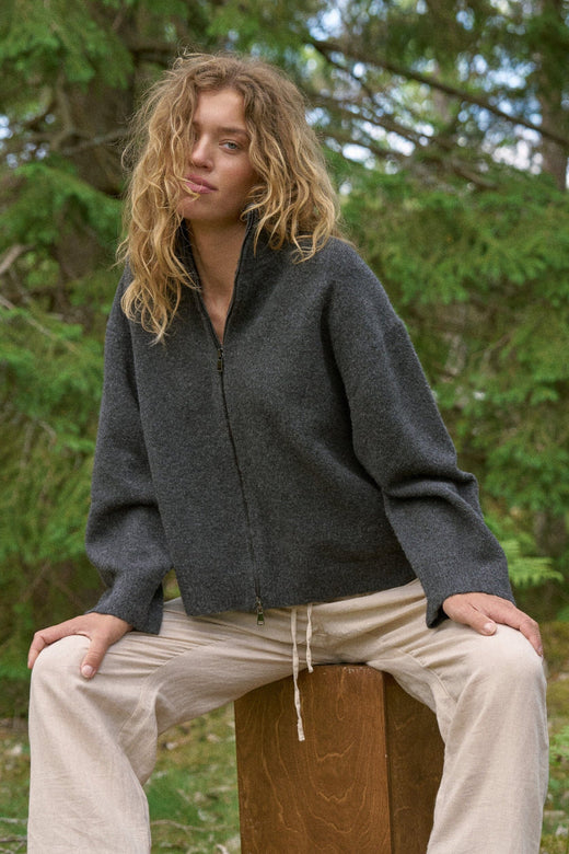 Neo Noir - Asley Zip Knit Cardigan 164973 - 132 - Antracit Cardigans 