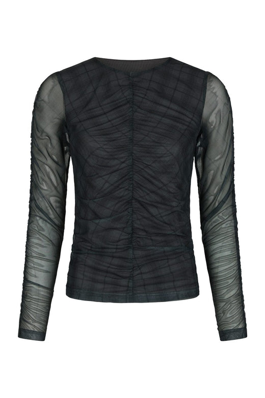 Neo Noir - Bea Check Mesh Blouse 167294 - 104 - Dark Grey