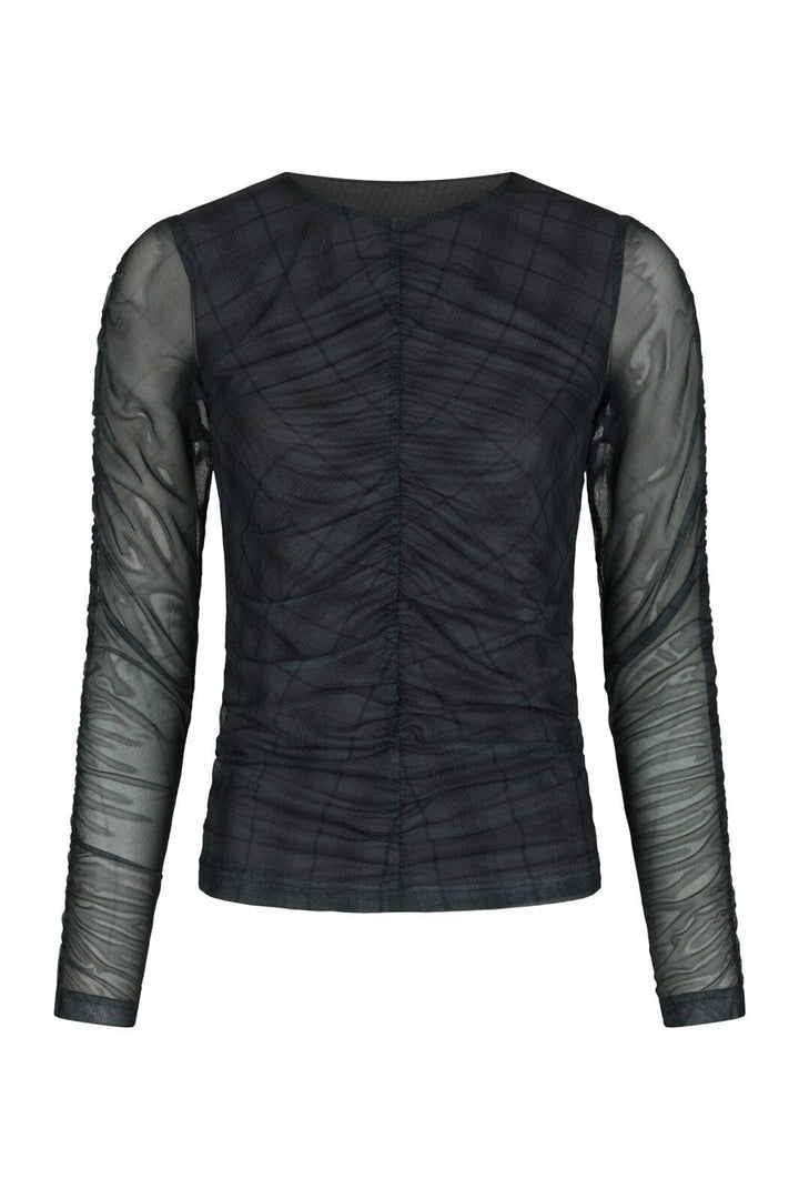 Neo Noir - Bea Check Mesh Blouse 167294 - 104 - Dark Grey