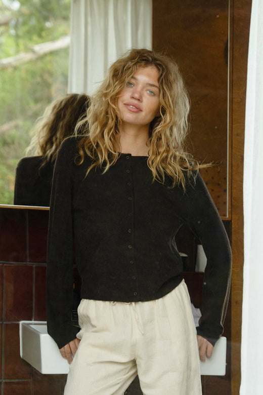 Neo Noir - Bina Wool Knit Cardigan 167771 - 676 - Dark Brown Cardigans 