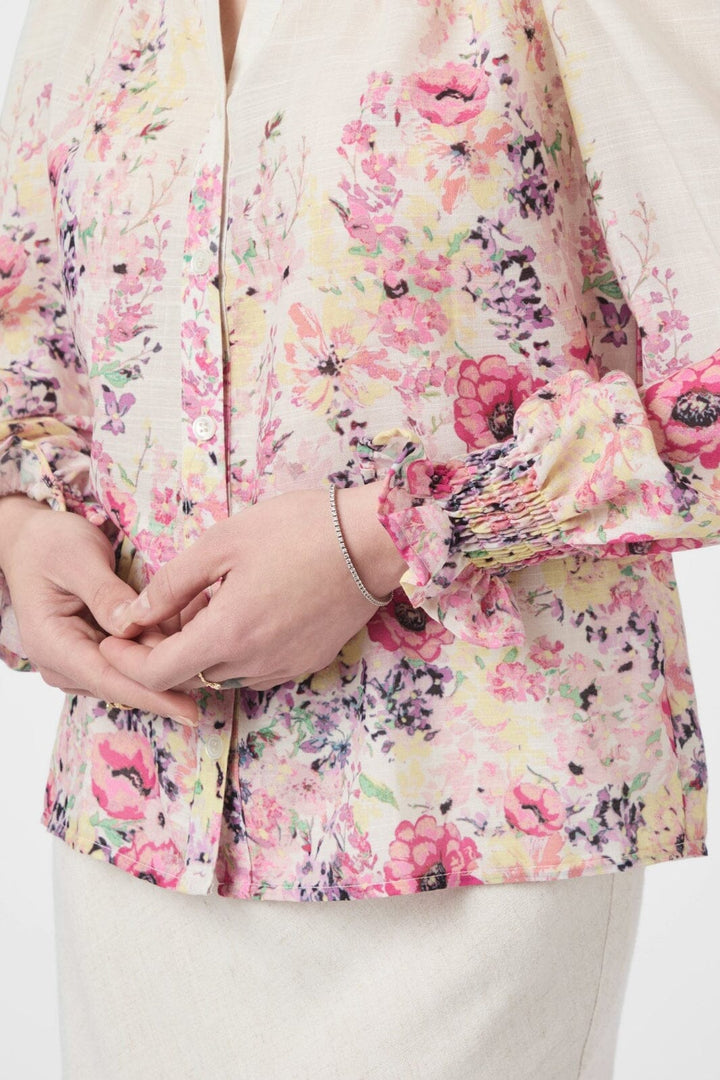 Neo Noir - Calloma Flower Print Blouse 166266 - 124 - Ivory