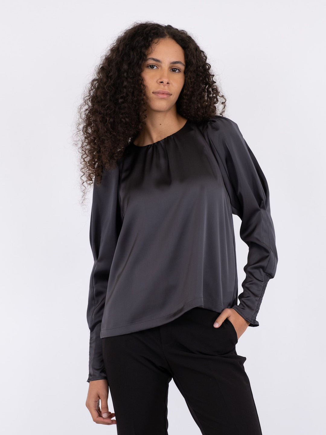 Neo Noir - Camma Heavy Sateen Blouse - Steel Grey