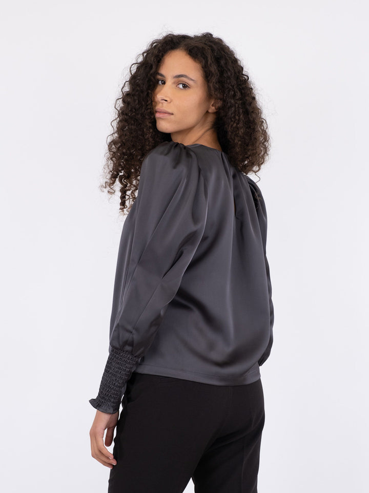 Neo Noir - Camma Heavy Sateen Blouse - Steel Grey