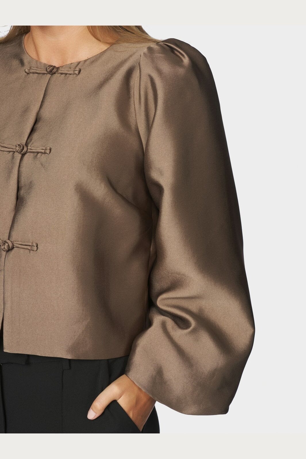 Neo Noir - Daliska Mandarin Satin Blouse 171187 - 811 - Dark Taupe