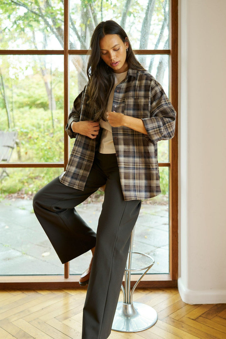 Neo Noir - Dalma Flannel Check Shirt 171678 - 811 - Dark Taupe Skjorter 