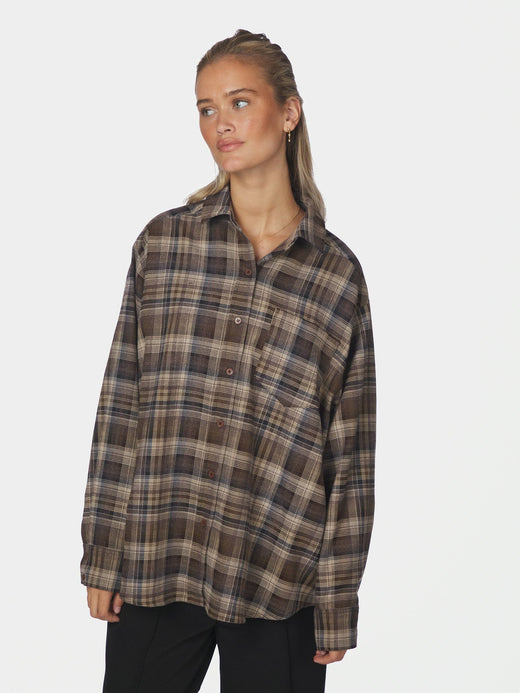 Neo Noir - Dalma Flannel Check Shirt 171678 - 811 - Dark Taupe Skjorter 