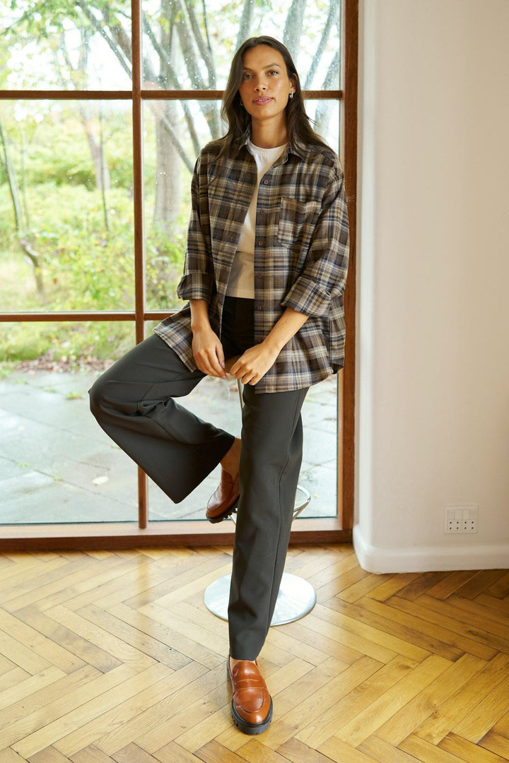 Neo Noir - Dalma Flannel Check Shirt 171678 - 811 - Dark Taupe Skjorter 