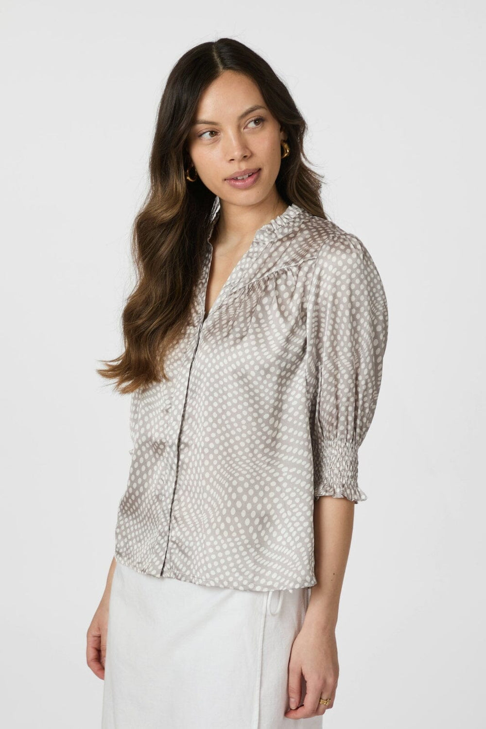 Neo Noir - Diana Vibrant Dot Blouse 163423 - 661 - Light Taupe