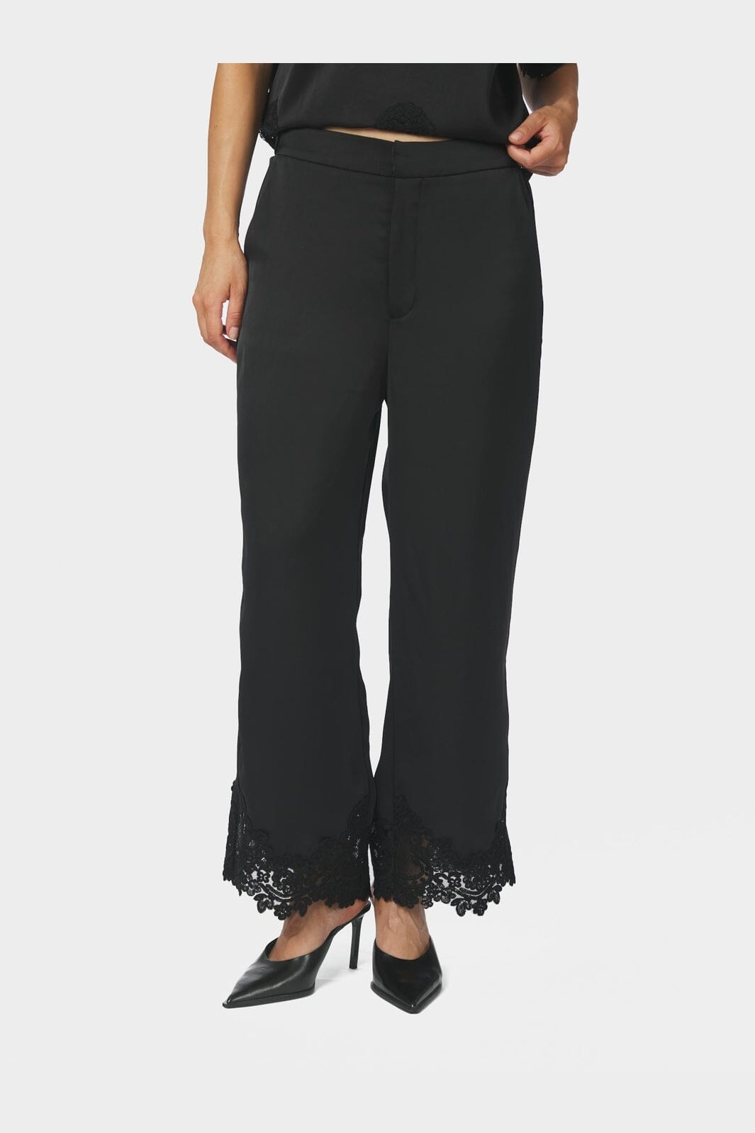 Neo Noir - Emery Heavy Sateen Lace Pants 170662 - 100 - Black