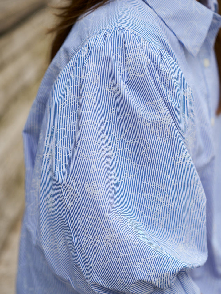 Neo Noir - Etta Flower Stripe Shirt 169706 - 145 - Light Blue Skjorter 