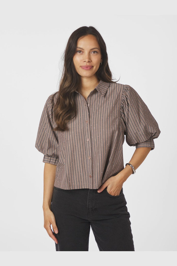 Neo Noir - Etta Soft Stripe Stone Shirt 166416 - 210 - Brown