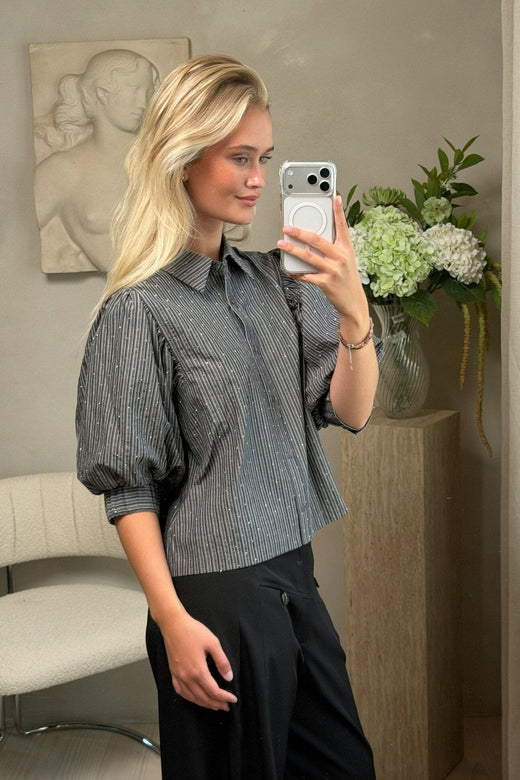 Neo Noir - Etta Stripe B Shirt 169544 - 104 - Dark Grey Skjorter 