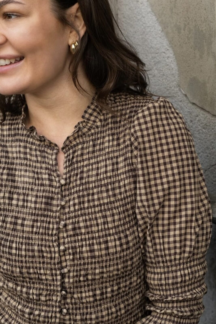 Neo Noir - Falka Check Blouse 165125 - 210 - Brown Bluser 