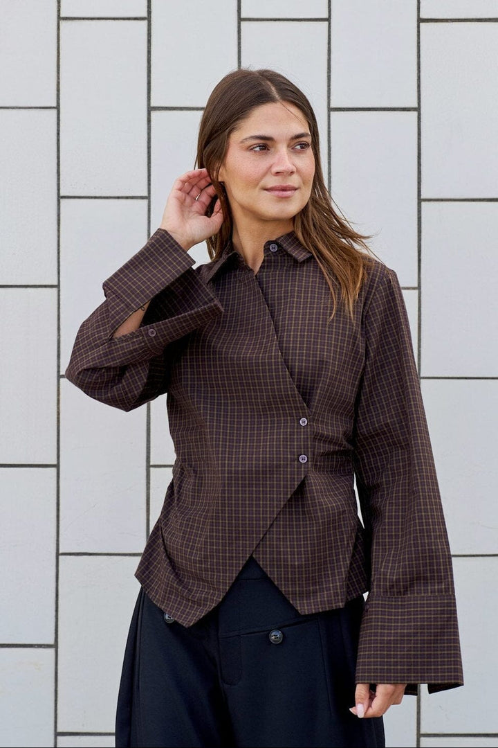 Neo Noir - Fenli Small Check Shirt 170086 - 673 - Aubergine Skjorter 