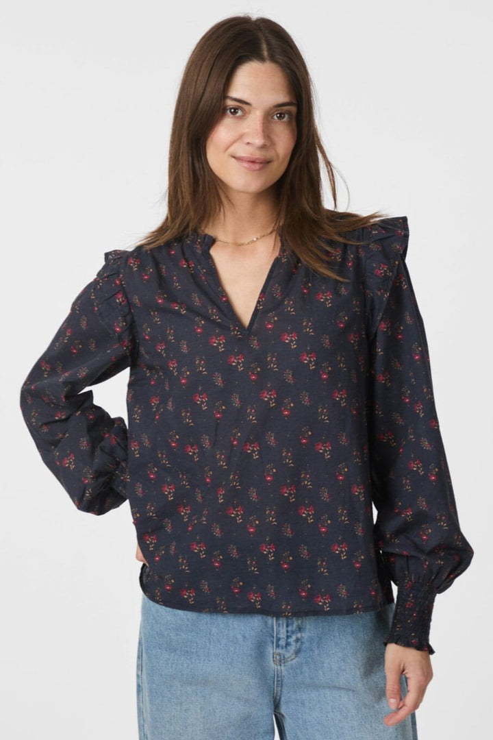 Neo Noir - Filja Fine Print Blouse 166551 - 702 - Dark Navy