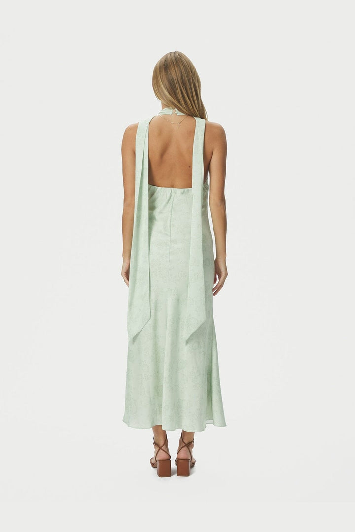 Neo Noir - Fiona Pattern Satin Dress 168367 - 154 - Light Green