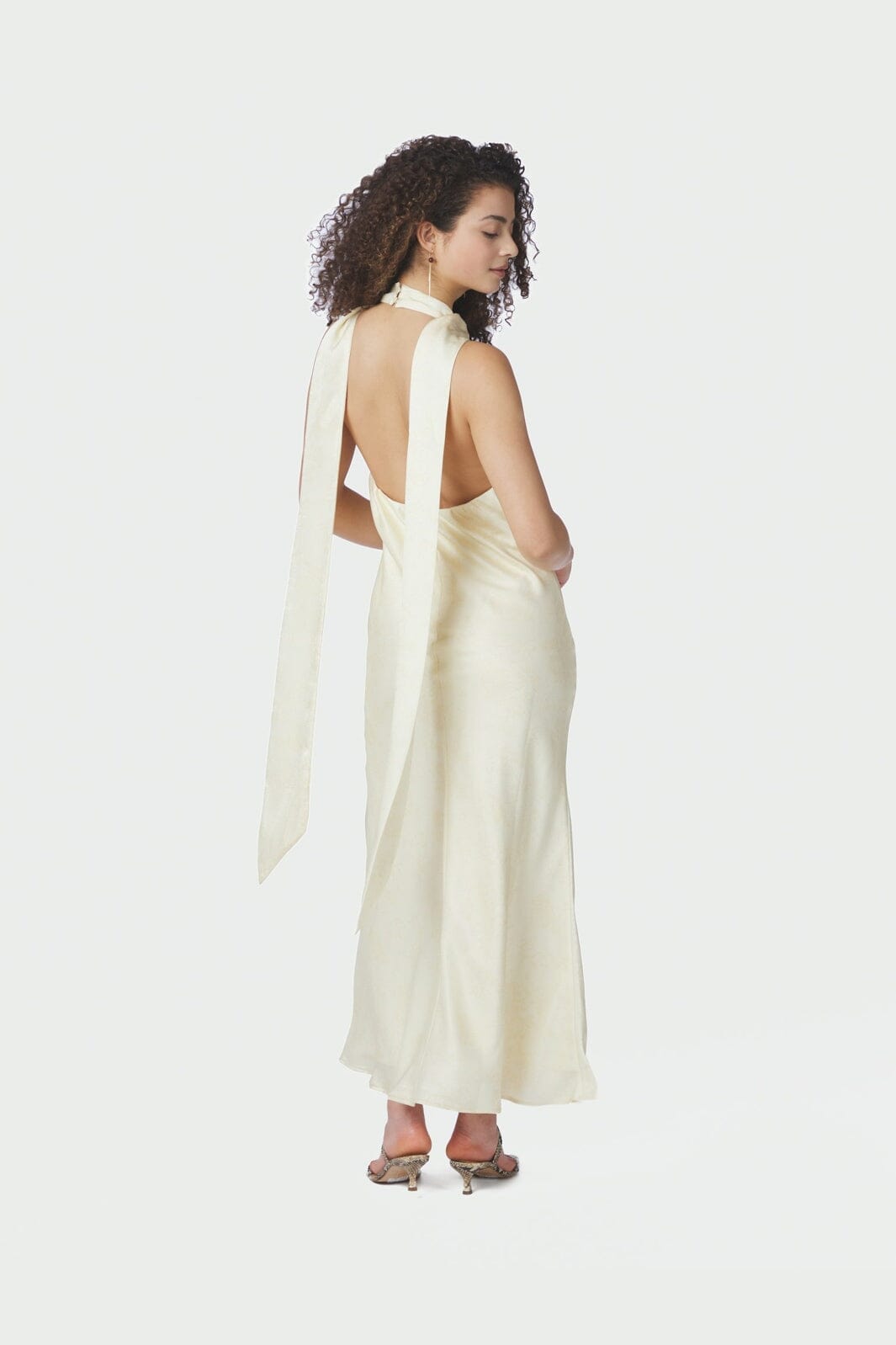 Neo Noir - Fiona Pattern Satin Dress 168367 - 191 - Light Yellow