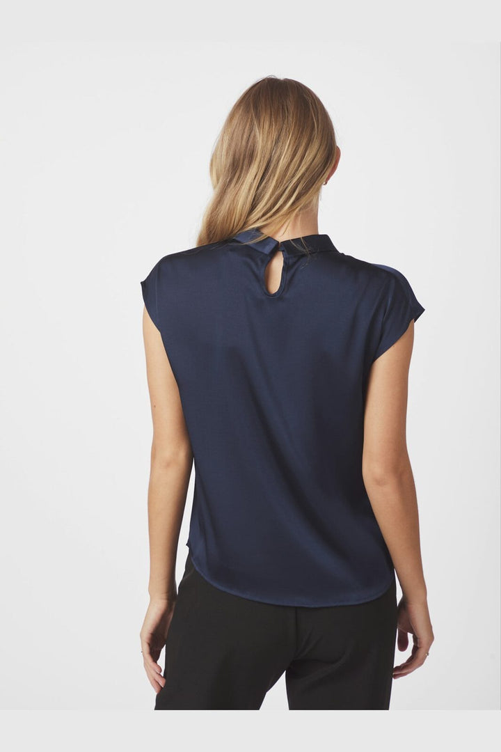 Neo Noir - Fleur Drapy Satin Blouse 160990 - 141 - Navy