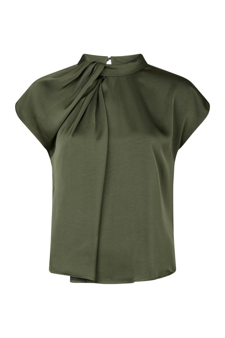 Neo Noir - Fleur Drapy Satin Blouse 160990 - Army