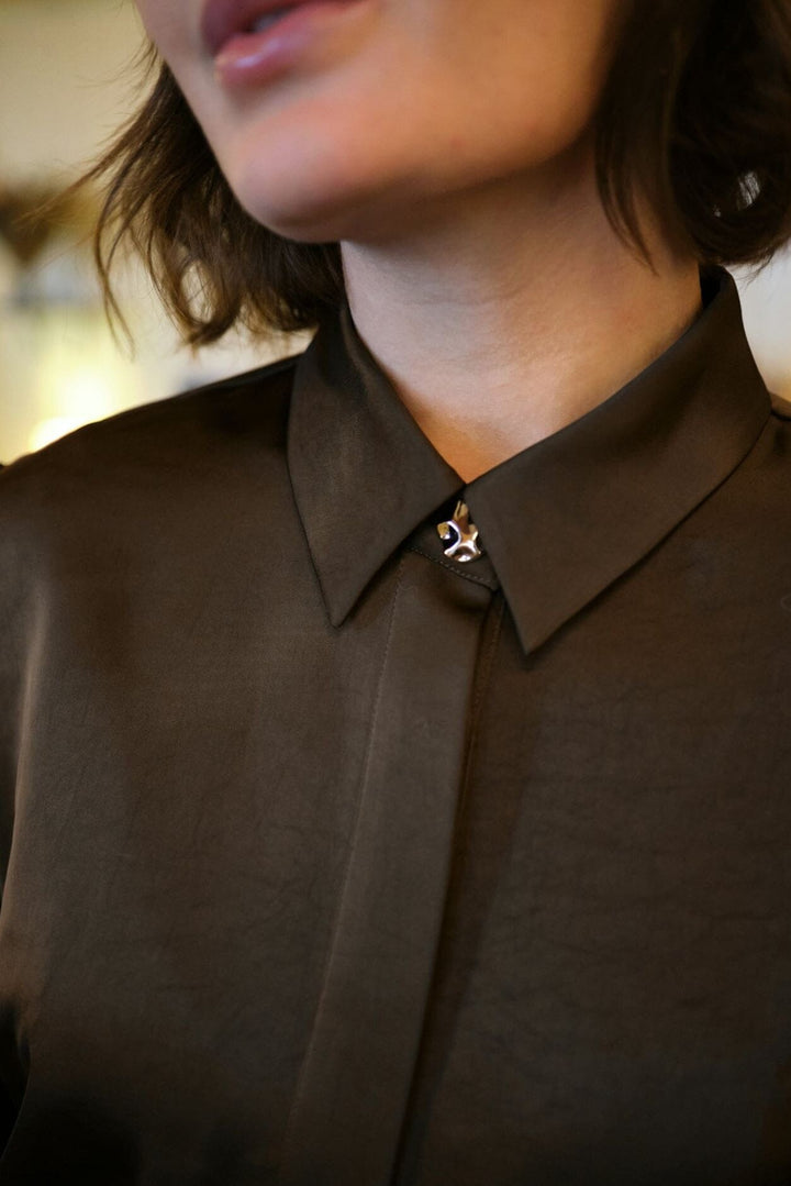 Neo Noir - Fransala Heavy Sateen Shirt 166635 - 676 - Dark Brown Skjorter 