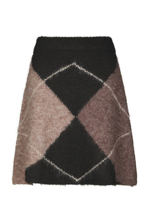 Neo Noir - Gisa Check Fluff Knit Skirt 168283 - 676 - Dark Brown