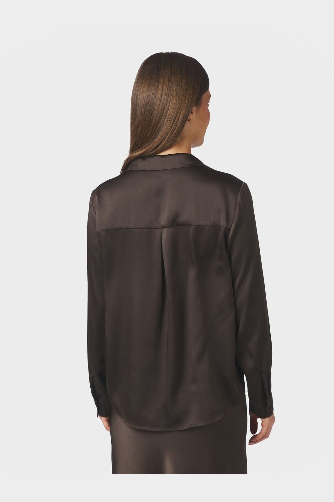 Neo Noir - Hazelle Drapy Satin Shirt 168949 - 676 - Dark Brown