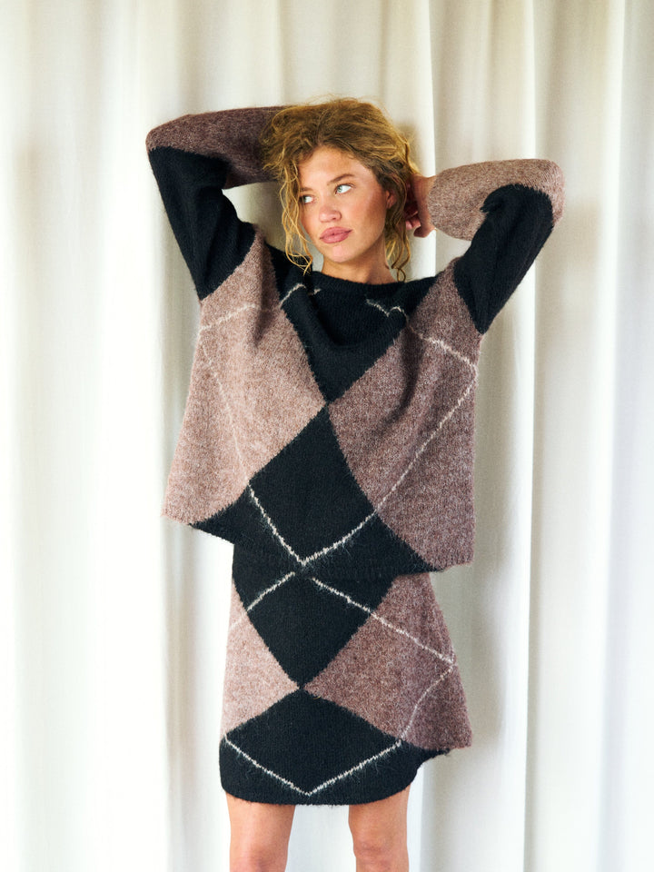 Neo Noir - Inga Check Fluff Knit Blouse 165205 - 676 - Dark Brown Bluser 