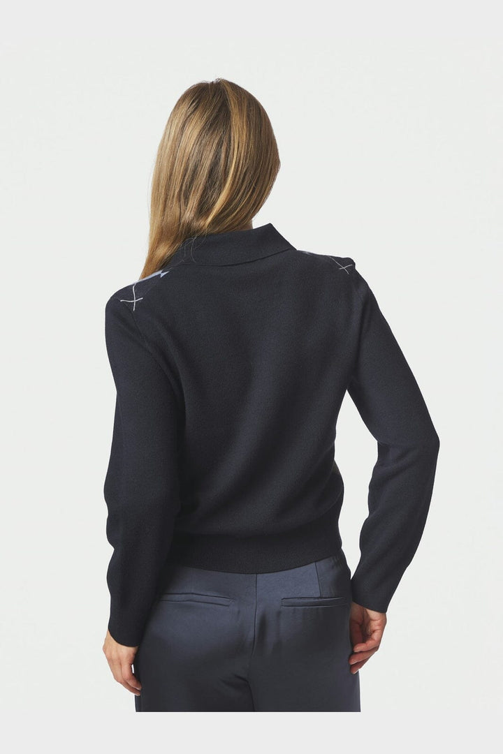 Neo Noir - Julina Check Knit Blouse 168829 - 141 - Navy